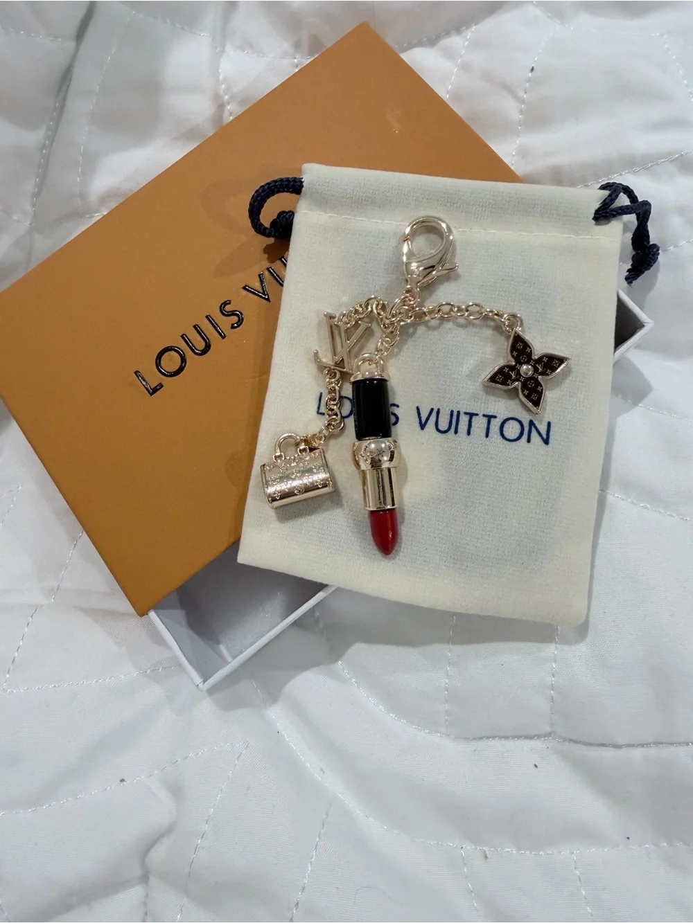 Fashion  Gold-Tone Red Lipstick, and handbag Charm Keychain